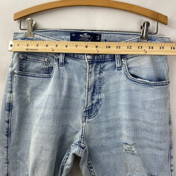 NWT Hollister Advanced Stretch Stacked Skinny Men’s Jeans 32x30 Light Blue Denim - Picture 7 of 12